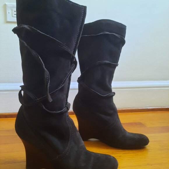 Nine West PIAZZR suede wedge boots with ties - size 8 - Picture 2 of 7